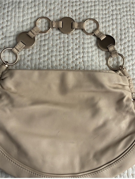 Yves Saint Laurent Handbags - Yves Saint Laurent Beige Leather Shoulder Bag with Gold Ring-Link Handle